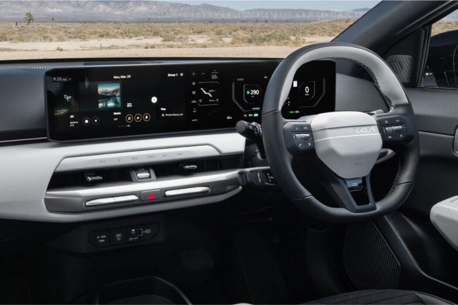 Kia EV4 dashboard with its wide panoramic display